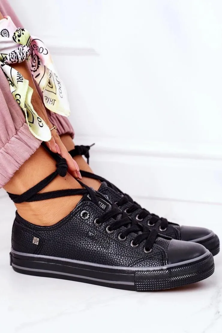 Discount Big Star Shoes Damskie Skórzane Trampki BIG STAR II274002 Czarne