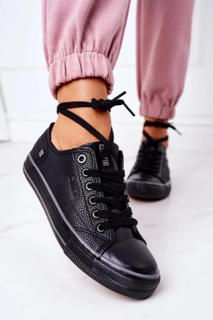 Discount Big Star Shoes Damskie Skórzane Trampki BIG STAR II274002 Czarne