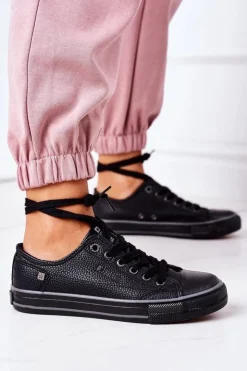 Discount Big Star Shoes Damskie Skórzane Trampki BIG STAR II274002 Czarne