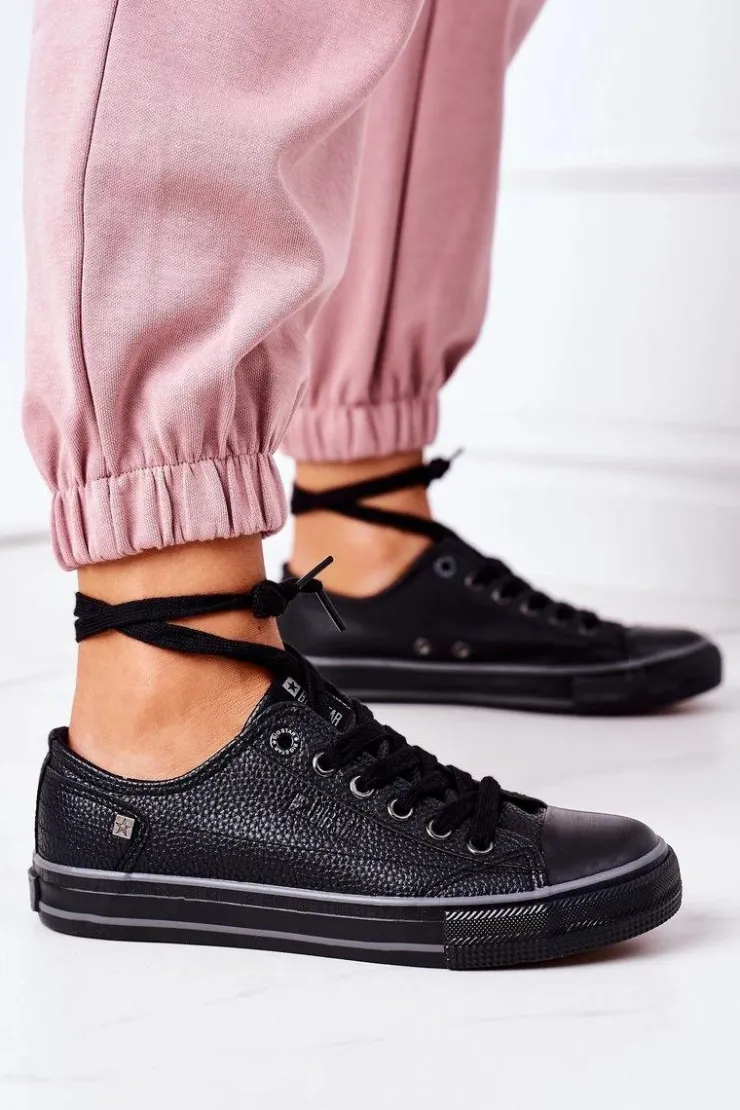 Discount Big Star Shoes Damskie Skórzane Trampki BIG STAR II274002 Czarne