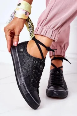 Discount Big Star Shoes Damskie Skórzane Trampki BIG STAR II274002 Czarne