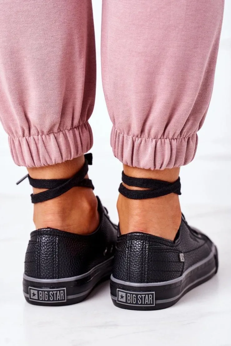 Discount Big Star Shoes Damskie Skórzane Trampki BIG STAR II274002 Czarne
