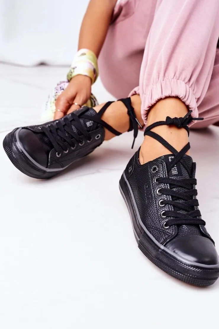 Discount Big Star Shoes Damskie Skórzane Trampki BIG STAR II274002 Czarne