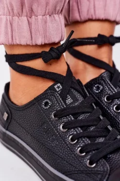 Discount Big Star Shoes Damskie Skórzane Trampki BIG STAR II274002 Czarne