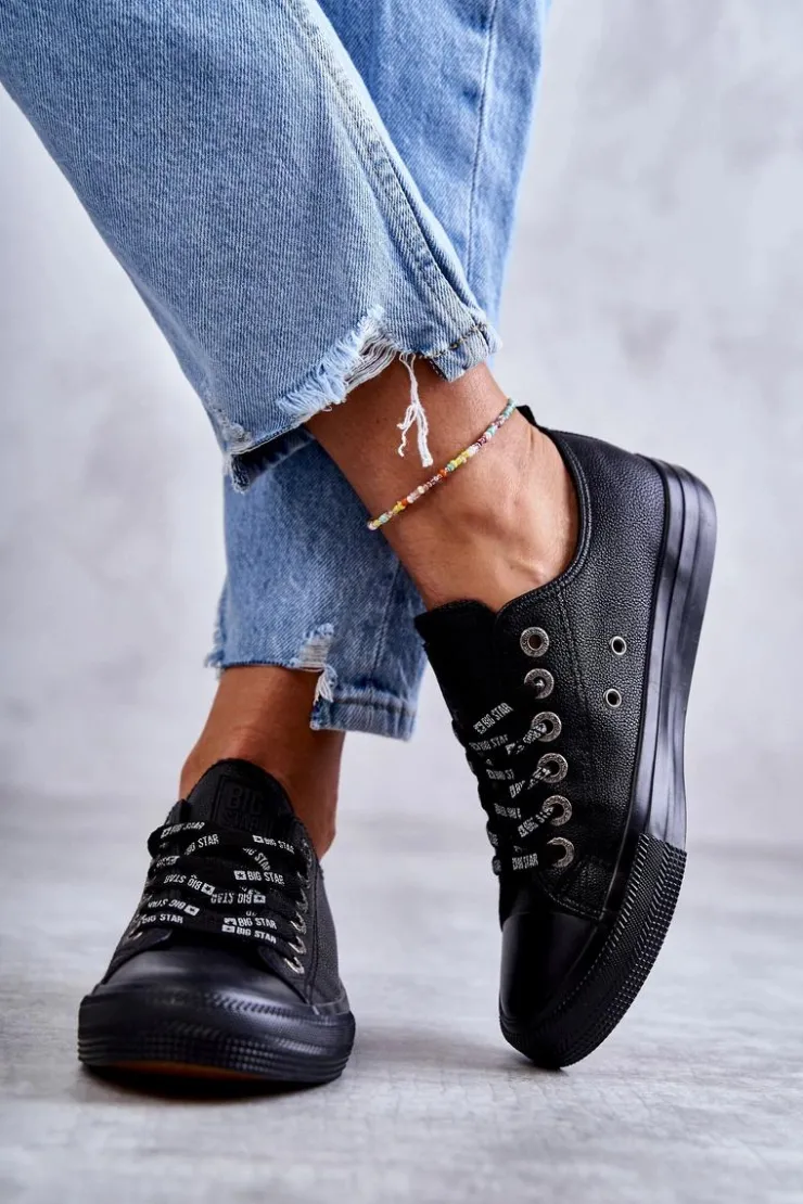 Damskie Big Star Shoes Damskie Skórzane Trampki Big Star KK274106 Czarne