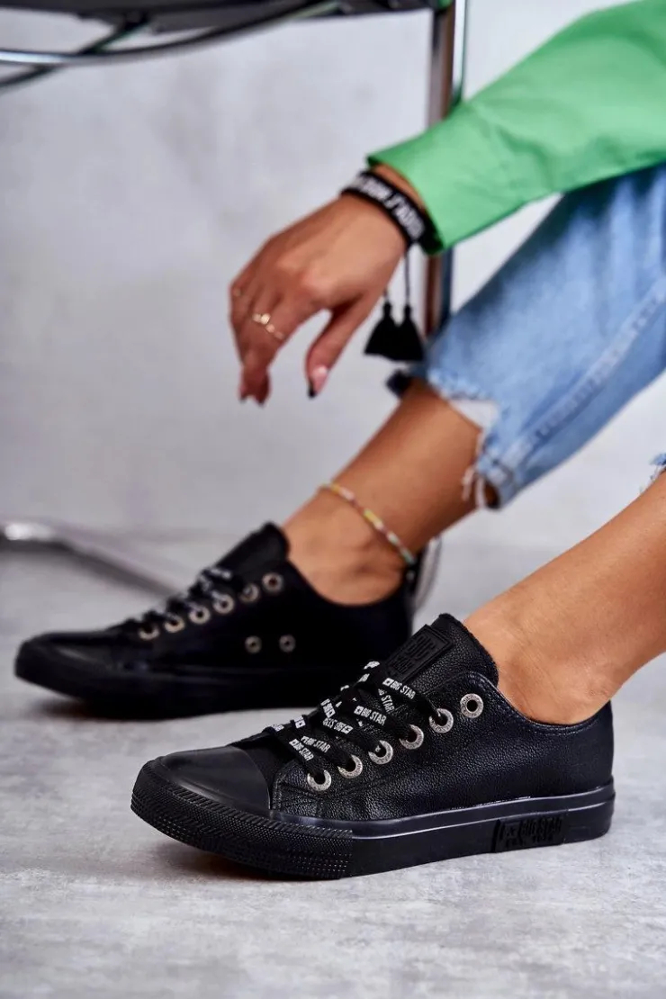 Damskie Big Star Shoes Damskie Skórzane Trampki Big Star KK274106 Czarne