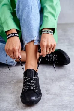 Damskie Big Star Shoes Damskie Skórzane Trampki Big Star KK274106 Czarne