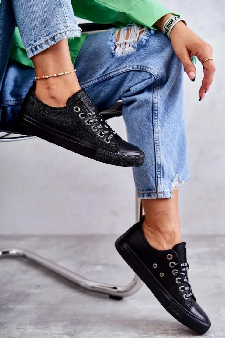 Damskie Big Star Shoes Damskie Skórzane Trampki Big Star KK274106 Czarne