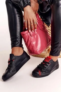 Big Star Shoes Trampki Damskie Big Star|Trampki Damskie Niskie*Damskie Skórzane Trampki BIG STAR EE274303 Czarne