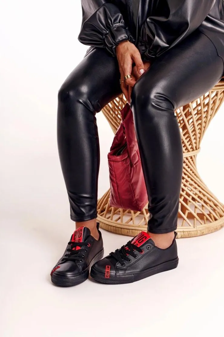 Big Star Shoes Trampki Damskie Big Star|Trampki Damskie Niskie*Damskie Skórzane Trampki BIG STAR EE274303 Czarne