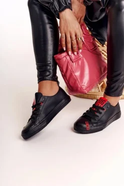 Big Star Shoes Trampki Damskie Big Star|Trampki Damskie Niskie*Damskie Skórzane Trampki BIG STAR EE274303 Czarne