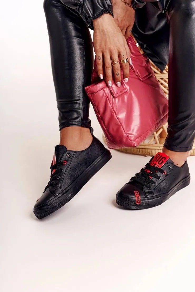 Big Star Shoes Trampki Damskie Big Star|Trampki Damskie Niskie*Damskie Skórzane Trampki BIG STAR EE274303 Czarne