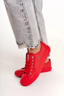 Online Big Star Shoes Damskie Skórzane Trampki Big Star Czerwone V274872