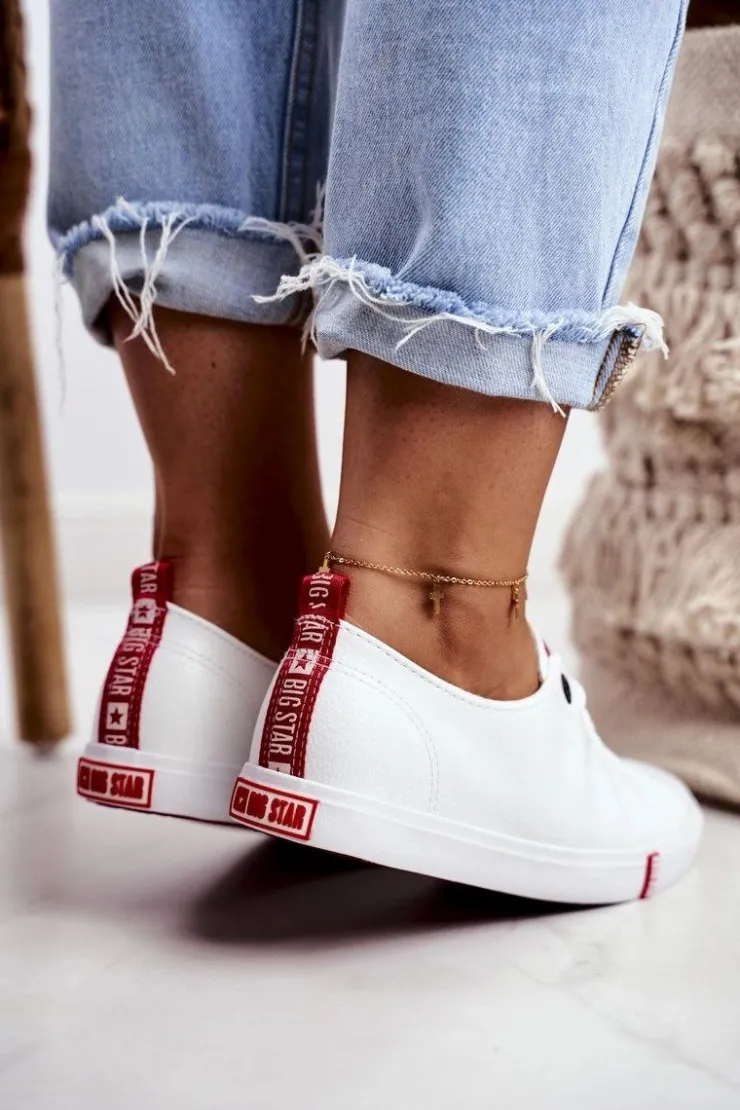 Damskie Big Star Shoes Damskie Skórzane Trampki Big Star GG274005 Biało-Czerwone