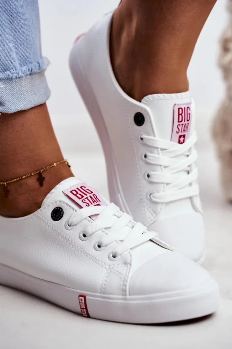 Damskie Big Star Shoes Damskie Skórzane Trampki Big Star GG274005 Biało-Czerwone