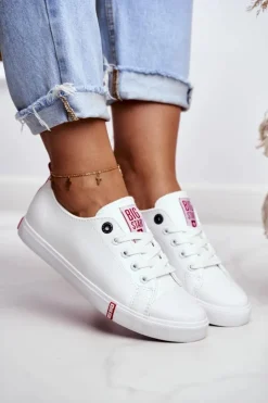 Damskie Big Star Shoes Damskie Skórzane Trampki Big Star GG274005 Biało-Czerwone