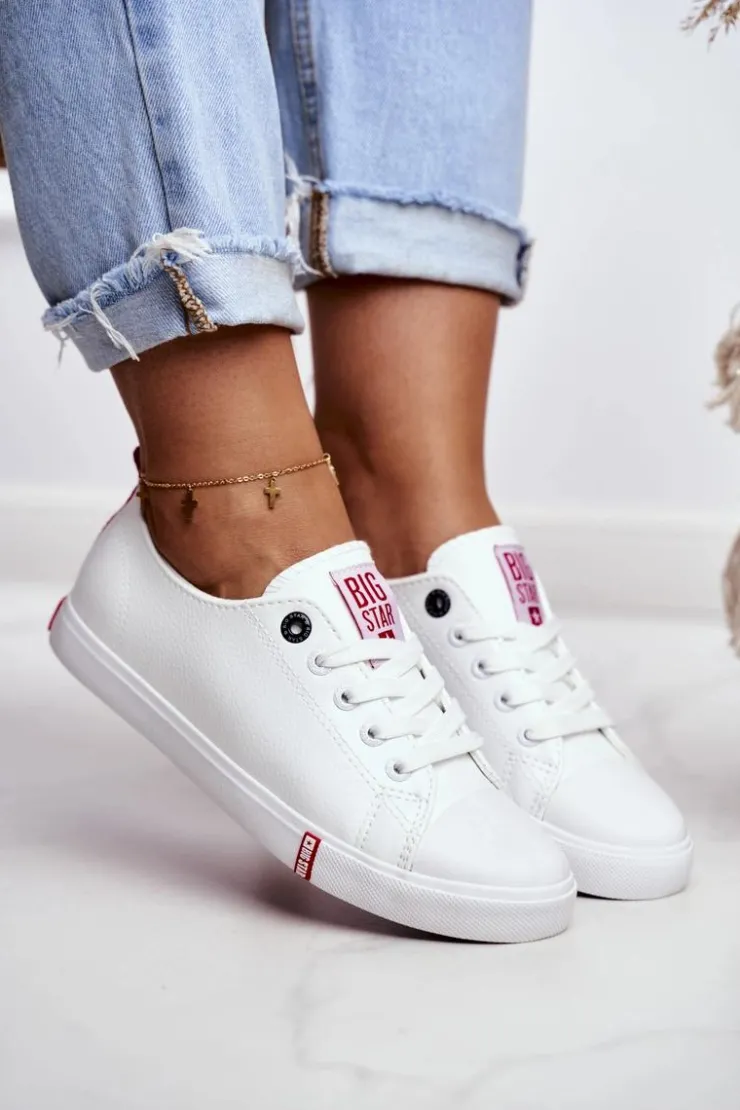 Damskie Big Star Shoes Damskie Skórzane Trampki Big Star GG274005 Biało-Czerwone