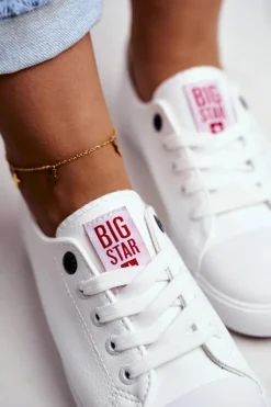 Damskie Big Star Shoes Damskie Skórzane Trampki Big Star GG274005 Biało-Czerwone