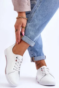 Damskie Damskie buty S.Barski Damskie Skórzane Trampki Białe S.Barski LR268R