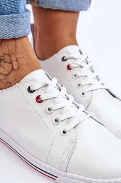 Damskie Damskie buty S.Barski Damskie Skórzane Trampki Białe S.Barski LR268R