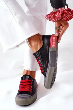 Big Star Shoes Trampki Damskie Big Star|Trampki Damskie Niskie*Damskie Skórzane Trampki BIG STAR II274134 Czarne