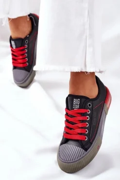 Big Star Shoes Trampki Damskie Big Star|Trampki Damskie Niskie*Damskie Skórzane Trampki BIG STAR II274134 Czarne