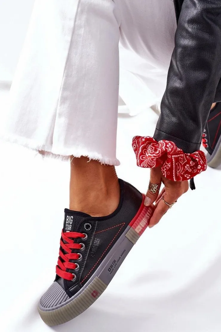 Big Star Shoes Trampki Damskie Big Star|Trampki Damskie Niskie*Damskie Skórzane Trampki BIG STAR II274134 Czarne