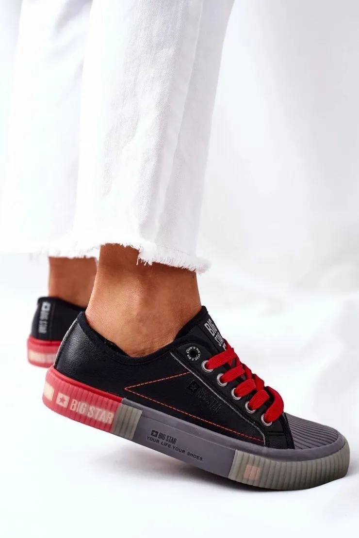 Big Star Shoes Trampki Damskie Big Star|Trampki Damskie Niskie*Damskie Skórzane Trampki BIG STAR II274134 Czarne