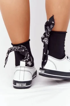 Big Star Shoes Trampki Damskie Big Star|Trampki Damskie Niskie*Damskie Skórzane Trampki BIG STAR HH274147 Biało-Czarne