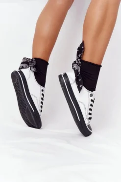 Big Star Shoes Trampki Damskie Big Star|Trampki Damskie Niskie*Damskie Skórzane Trampki BIG STAR HH274147 Biało-Czarne