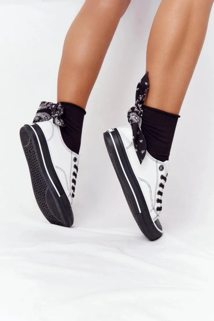 Big Star Shoes Trampki Damskie Big Star|Trampki Damskie Niskie*Damskie Skórzane Trampki BIG STAR HH274147 Biało-Czarne