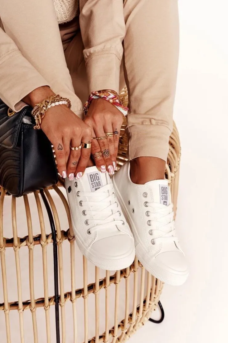 Damskie Big Star Shoes Damskie Skórzane Trampki Big Star Białe V274869