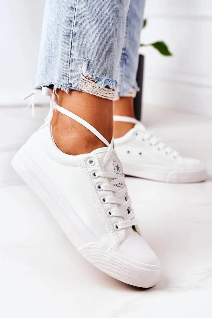 Damskie Evento Damskie Skórzane Trampki Białe Mega