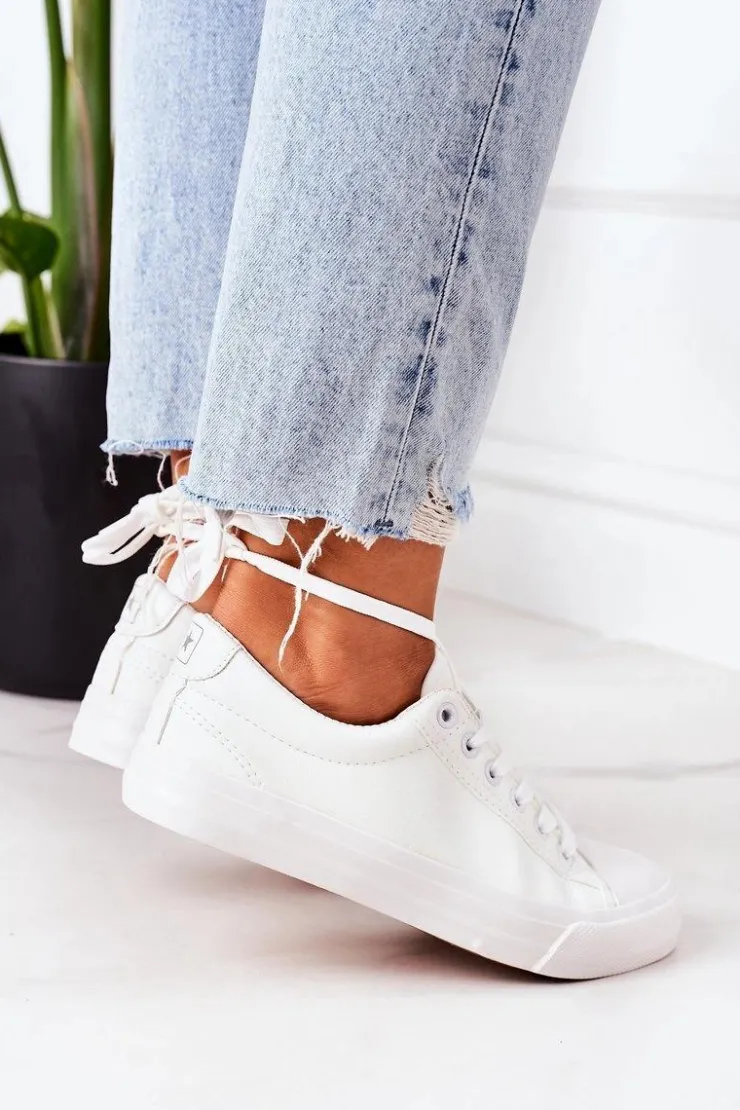 Damskie Evento Damskie Skórzane Trampki Białe Mega