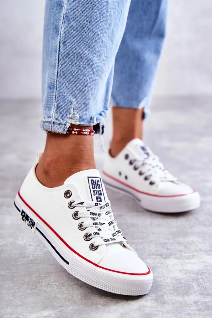 Big Star Shoes Trampki Damskie Big Star|Trampki Damskie Niskie*Damskie Skórzane Trampki Big Star KK274095 Białe