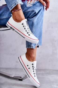 Big Star Shoes Trampki Damskie Big Star|Trampki Damskie Niskie*Damskie Skórzane Trampki Big Star KK274095 Białe