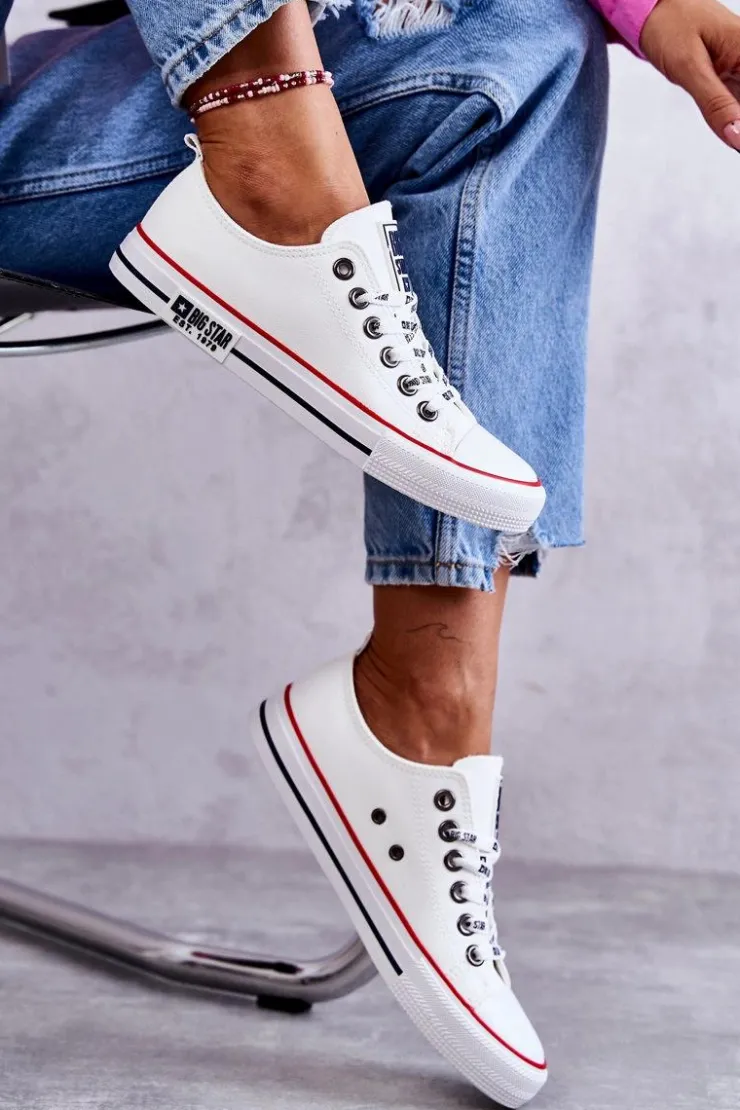 Big Star Shoes Trampki Damskie Big Star|Trampki Damskie Niskie*Damskie Skórzane Trampki Big Star KK274095 Białe