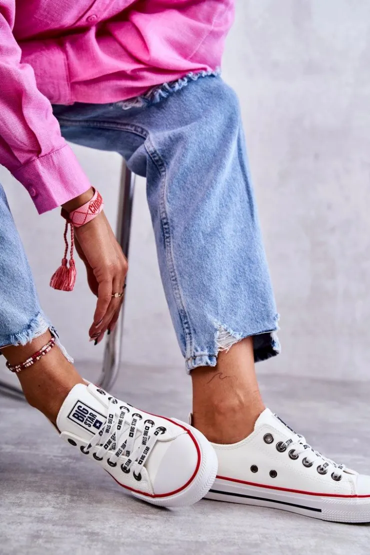 Big Star Shoes Trampki Damskie Big Star|Trampki Damskie Niskie*Damskie Skórzane Trampki Big Star KK274095 Białe