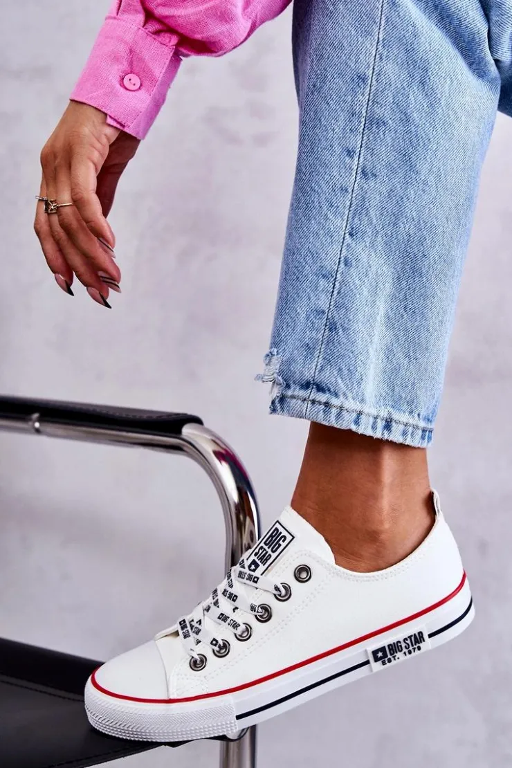 Big Star Shoes Trampki Damskie Big Star|Trampki Damskie Niskie*Damskie Skórzane Trampki Big Star KK274095 Białe