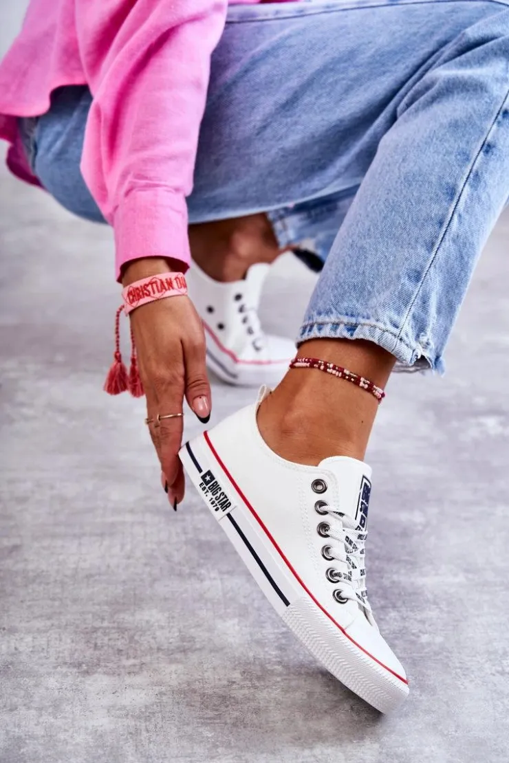 Big Star Shoes Trampki Damskie Big Star|Trampki Damskie Niskie*Damskie Skórzane Trampki Big Star KK274095 Białe