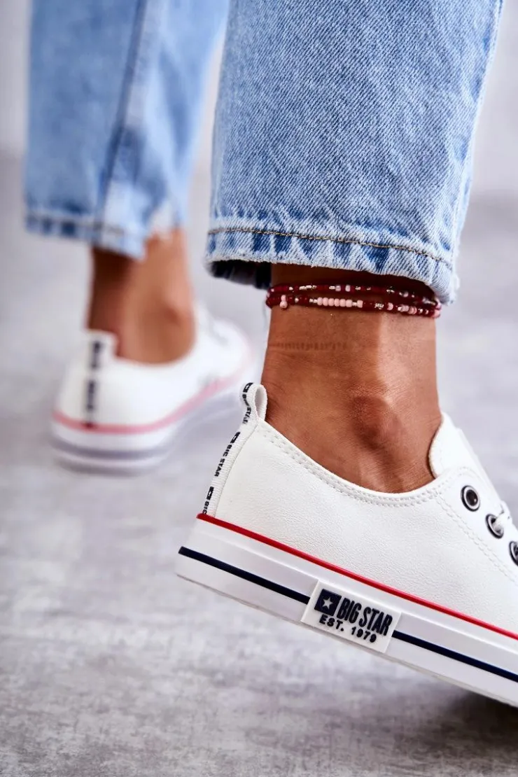 Big Star Shoes Trampki Damskie Big Star|Trampki Damskie Niskie*Damskie Skórzane Trampki Big Star KK274095 Białe