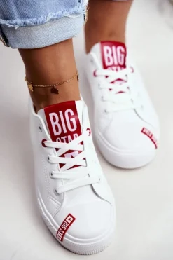 Big Star Shoes Trampki Damskie Big Star|Trampki Damskie Niskie*Damskie Skórzane Trampki BIG STAR EE274302 Białe
