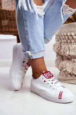 Big Star Shoes Trampki Damskie Big Star|Trampki Damskie Niskie*Damskie Skórzane Trampki BIG STAR EE274302 Białe