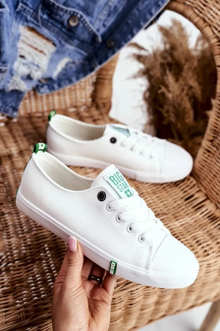 Online Big Star Shoes Damskie Skórzane Trampki Big Star GG274006 Biało-Zielone