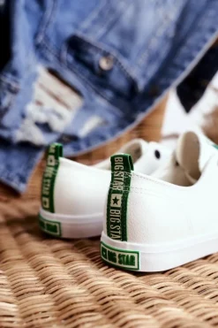 Online Big Star Shoes Damskie Skórzane Trampki Big Star GG274006 Biało-Zielone