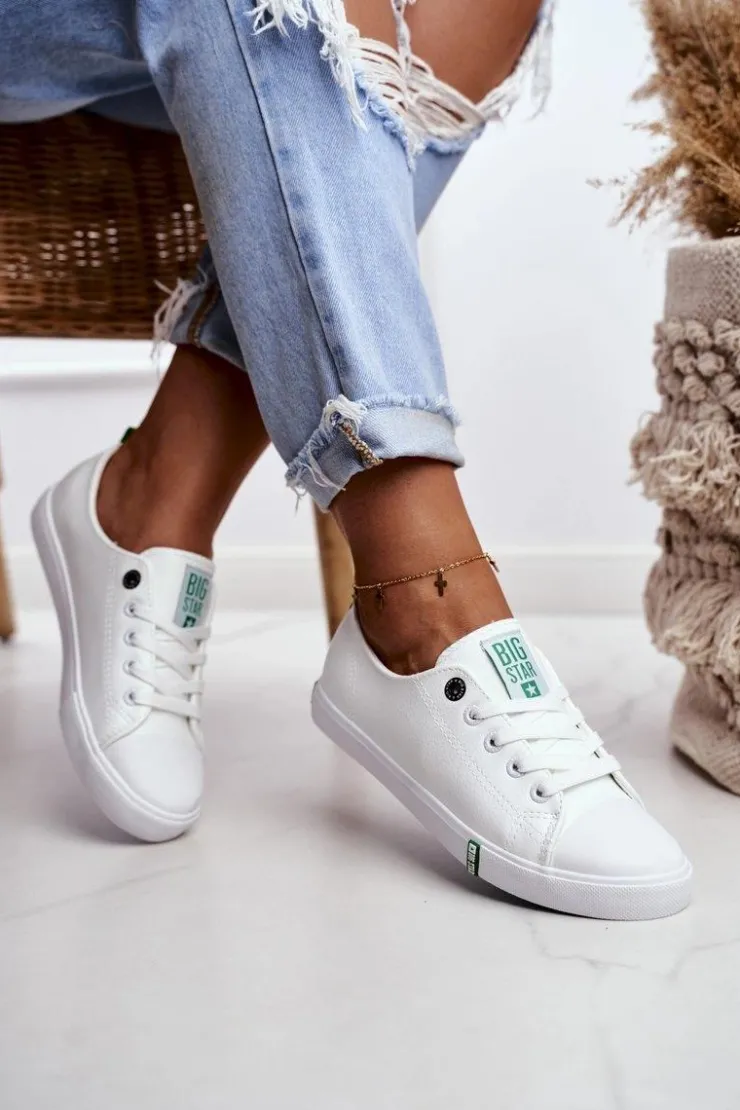 Online Big Star Shoes Damskie Skórzane Trampki Big Star GG274006 Biało-Zielone