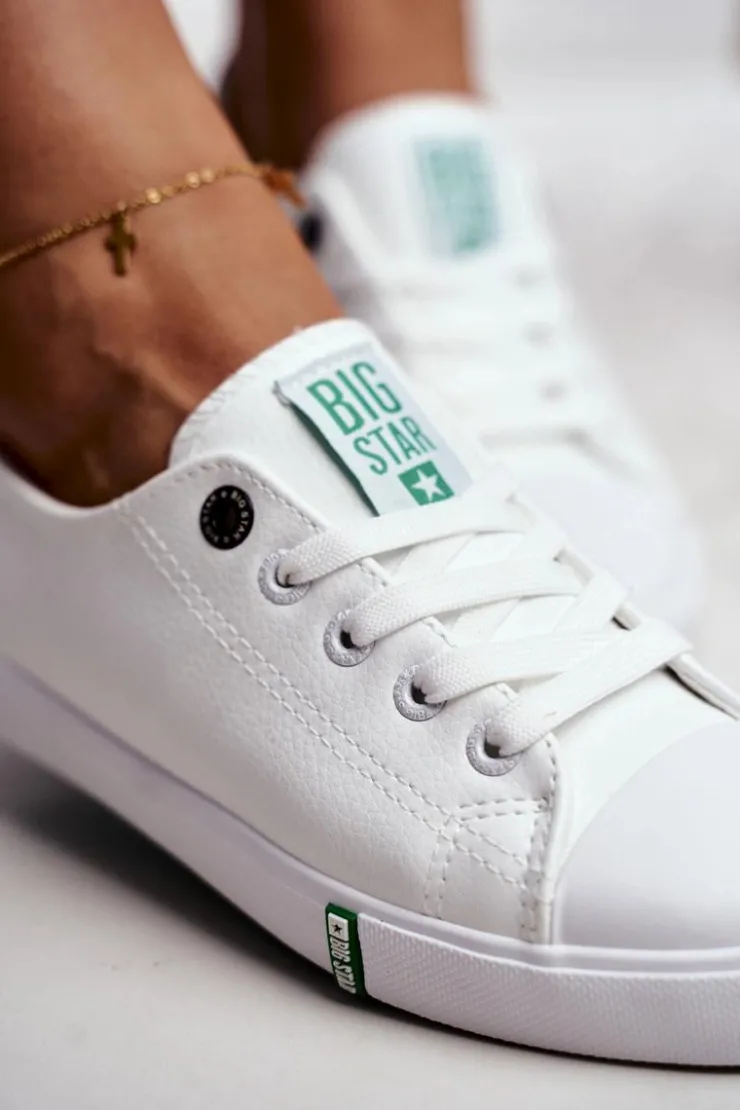 Online Big Star Shoes Damskie Skórzane Trampki Big Star GG274006 Biało-Zielone