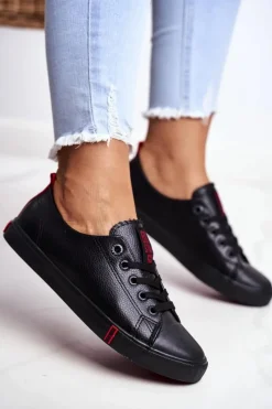 Damskie Big Star Shoes Damskie Skórzane Trampki Big Star GG274007 Czarne