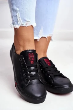 Damskie Big Star Shoes Damskie Skórzane Trampki Big Star GG274007 Czarne