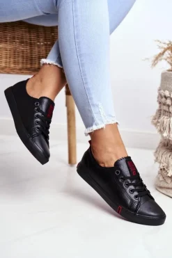 Damskie Big Star Shoes Damskie Skórzane Trampki Big Star GG274007 Czarne